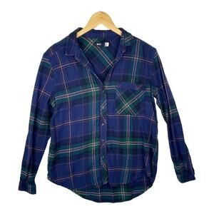 Urban Outfitters BDG Boho Blue Green Flannel Button Up Long Sleeve Size Medium